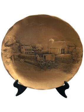 Vintage Wendell August Forge Amish Farm Plate, Handmade in Solid Bronze EUC
